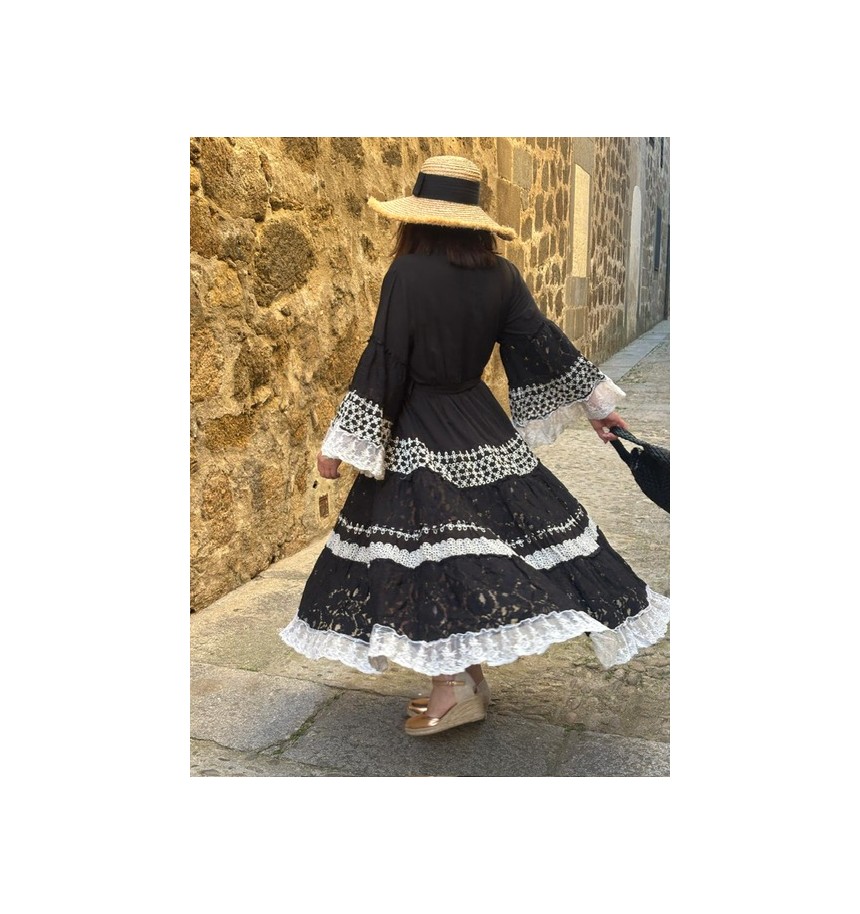 vestido boho chic encaje ebano