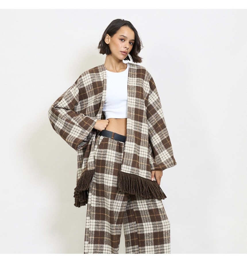 poncho flecos cuadros
