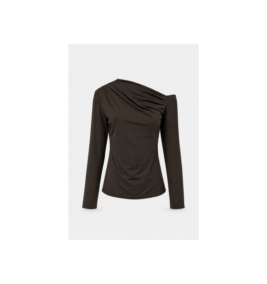 top drapeado asimetrico marron