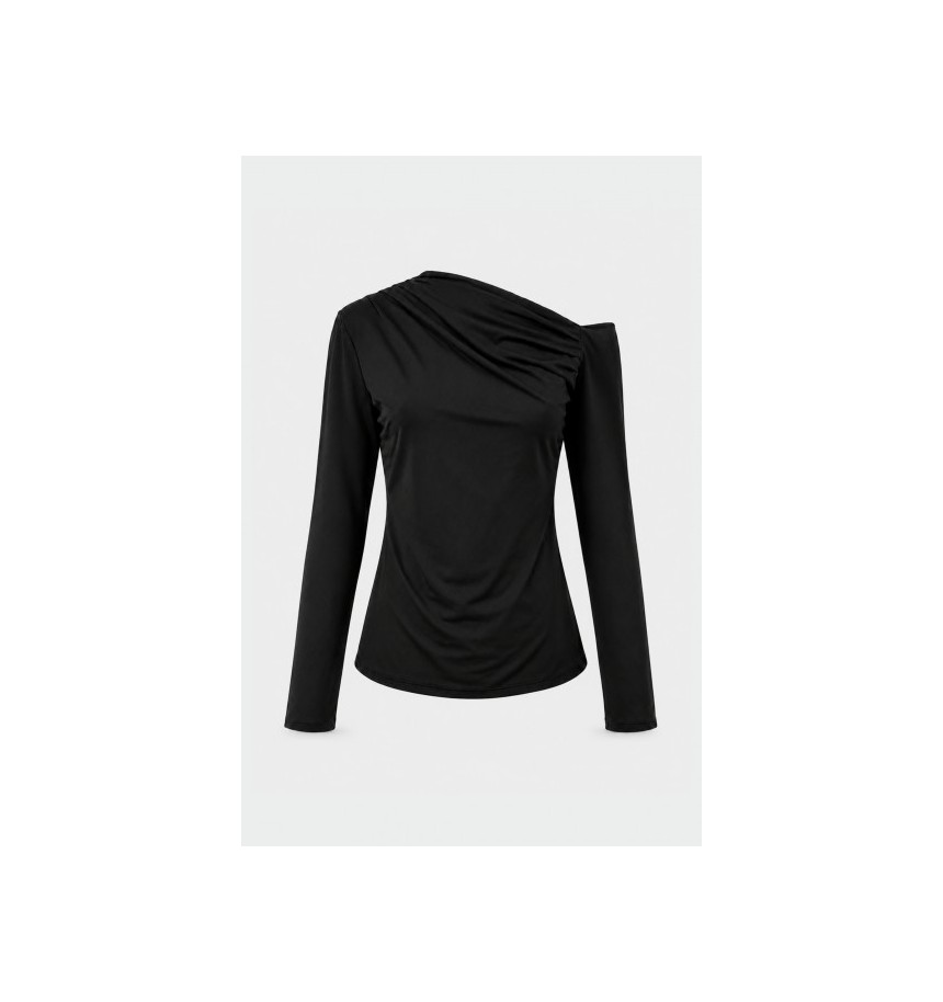 top drapeado asimetrico negro